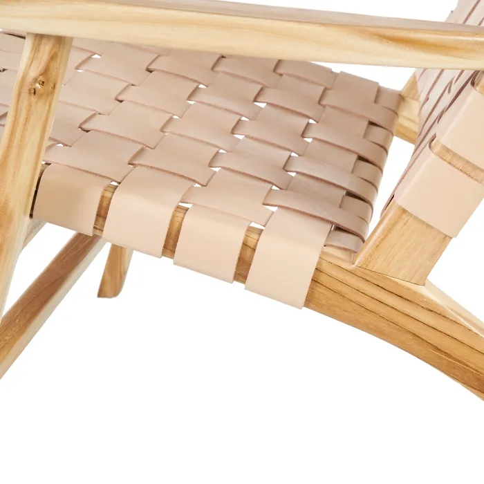 BUTACA BEIGE MADERA TECA-PIEL 74 X 78 X 75 CM