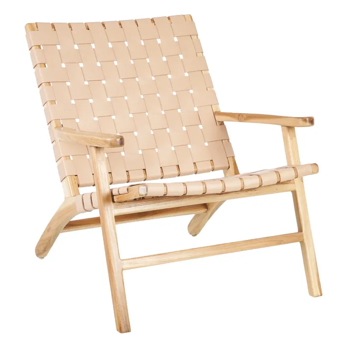 BUTACA BEIGE MADERA TECA-PIEL 74 X 78 X 75 CM