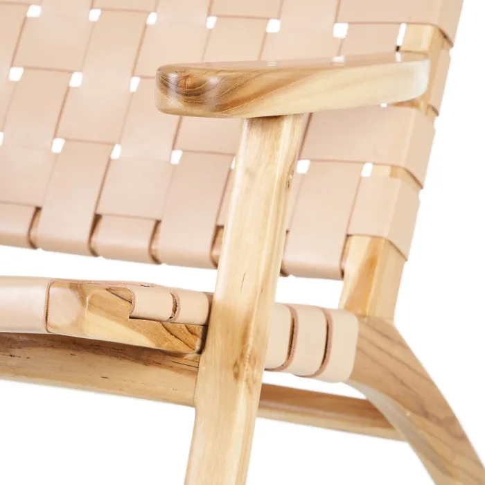 BUTACA BEIGE MADERA TECA-PIEL 74 X 78 X 75 CM