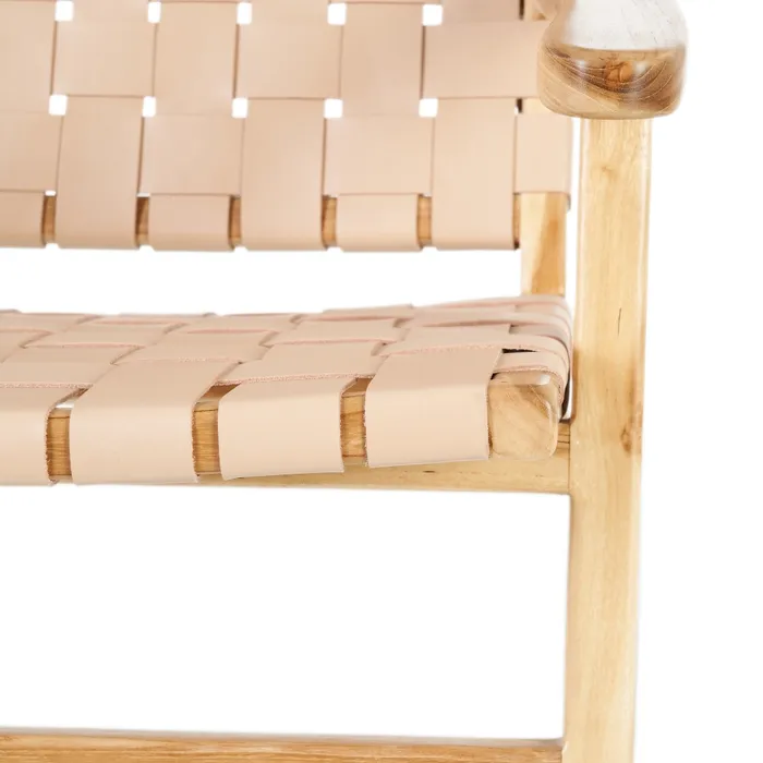 BUTACA BEIGE MADERA TECA-PIEL 74 X 78 X 75 CM