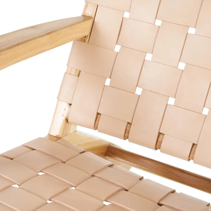 BUTACA BEIGE MADERA TECA-PIEL 74 X 78 X 75 CM