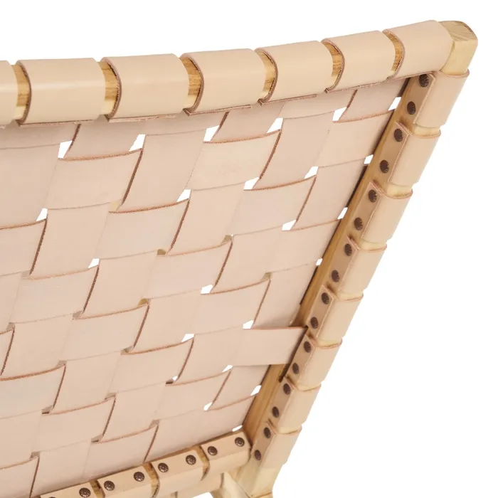 BUTACA BEIGE MADERA TECA-PIEL 74 X 78 X 75 CM