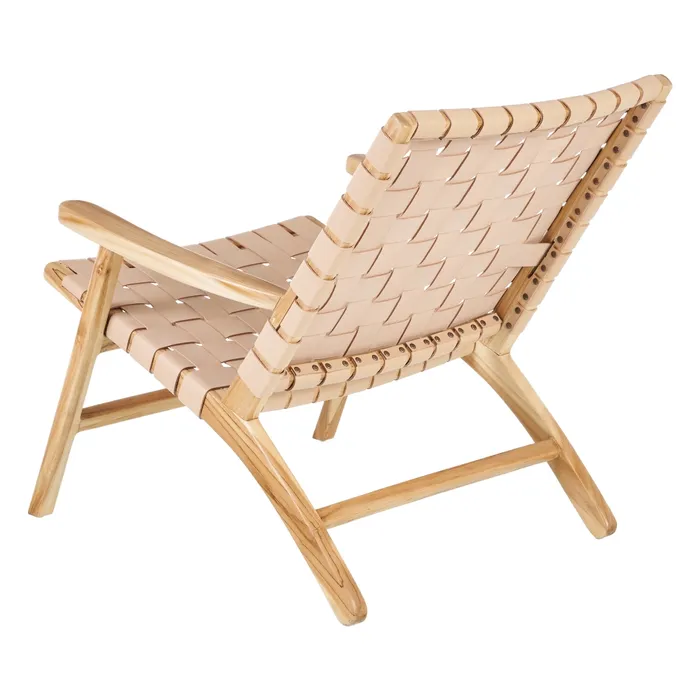 BUTACA BEIGE MADERA TECA-PIEL 74 X 78 X 75 CM