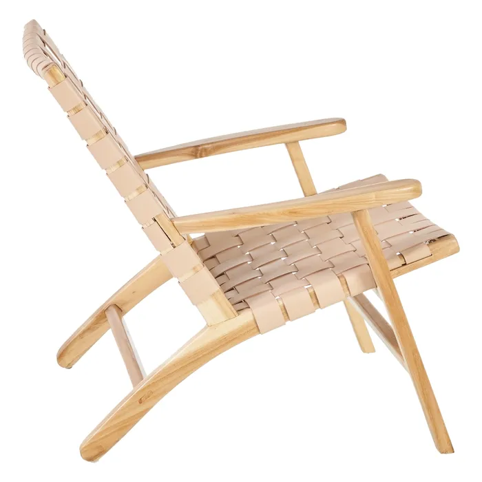 BUTACA BEIGE MADERA TECA-PIEL 74 X 78 X 75 CM