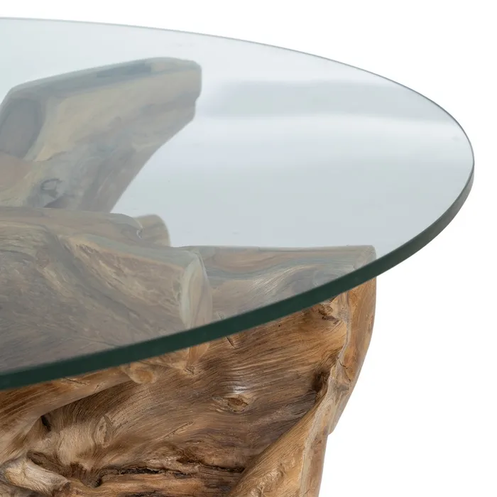 MESA CENTRO NATURAL MADERA / CRISTAL 90X90X45