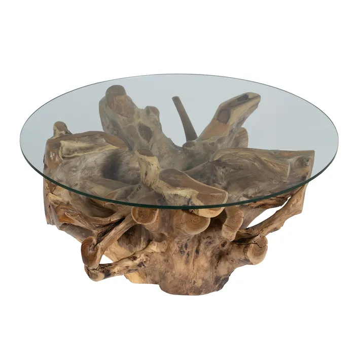 MESA CENTRO NATURAL MADERA / CRISTAL 90X90X45