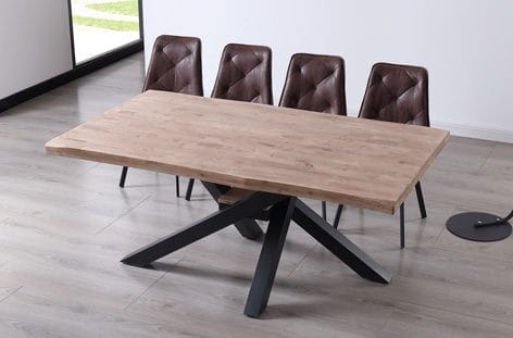 MESA COMEDOR FIJA XENA ROBLE HONEY / NEGRO TAPA CON FORMA 180X100X76
