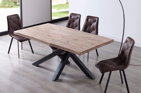 MESA COMEDOR FIJA XENA ROBLE HONEY / NEGRO TAPA CON FORMA 180X100X76