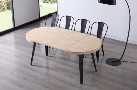 MESA COMEDOR REDONDA EXTENSIBLE BERG ROBLE NORDISH / NEGRO 100-140-180×76