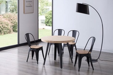 MESA COMEDOR REDONDA EXTENSIBLE BERG ROBLE NORDISH / NEGRO 100-140-180×76