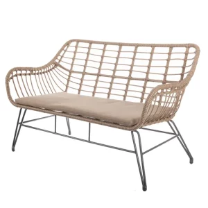 SILLÓN 2 PLAZAS ACERO-RATTÁN GRAFITO 121 X 62 X 76 CM