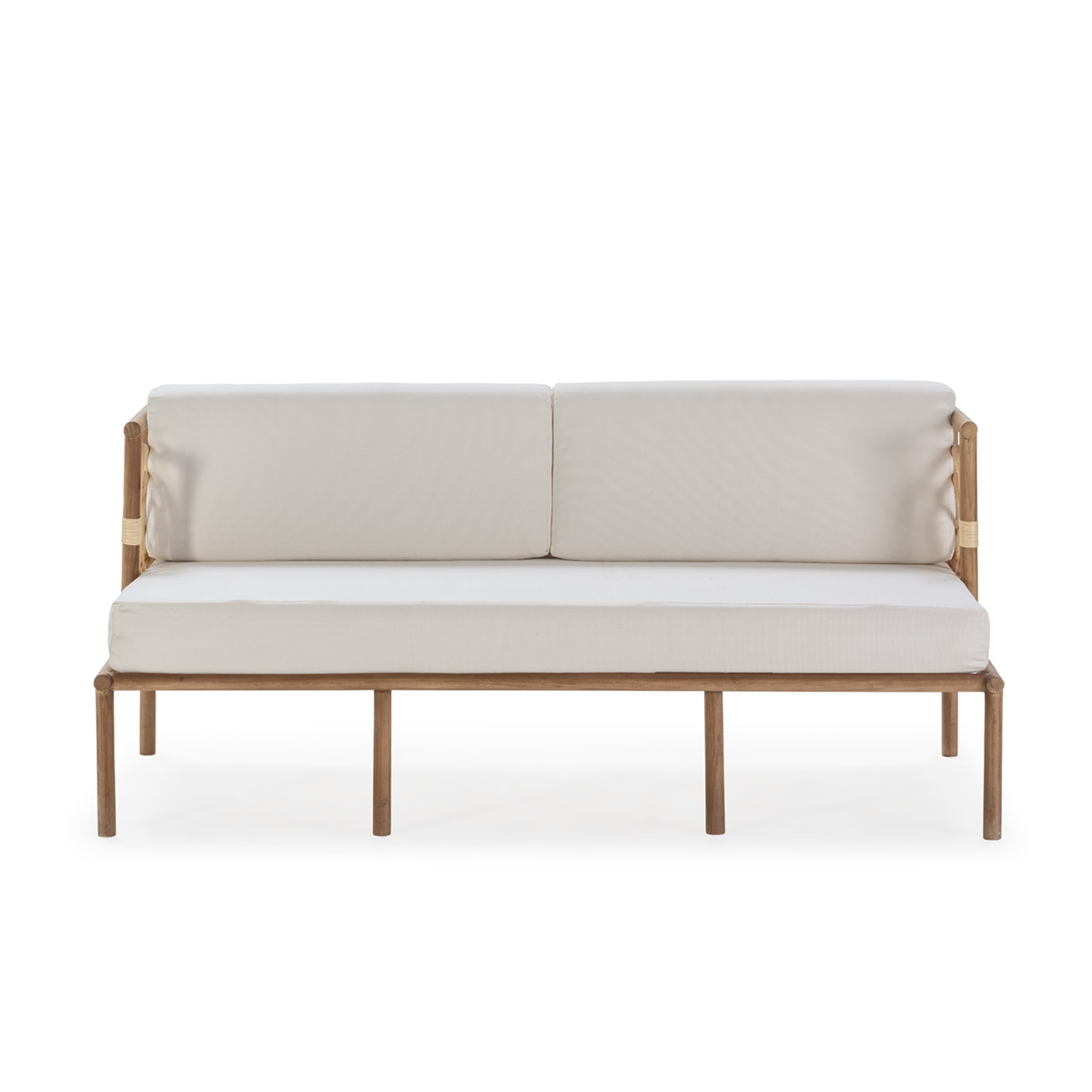 SOFÁ MADERA DE TECA/TELA — NATURAL/BLANCO 152x76x65