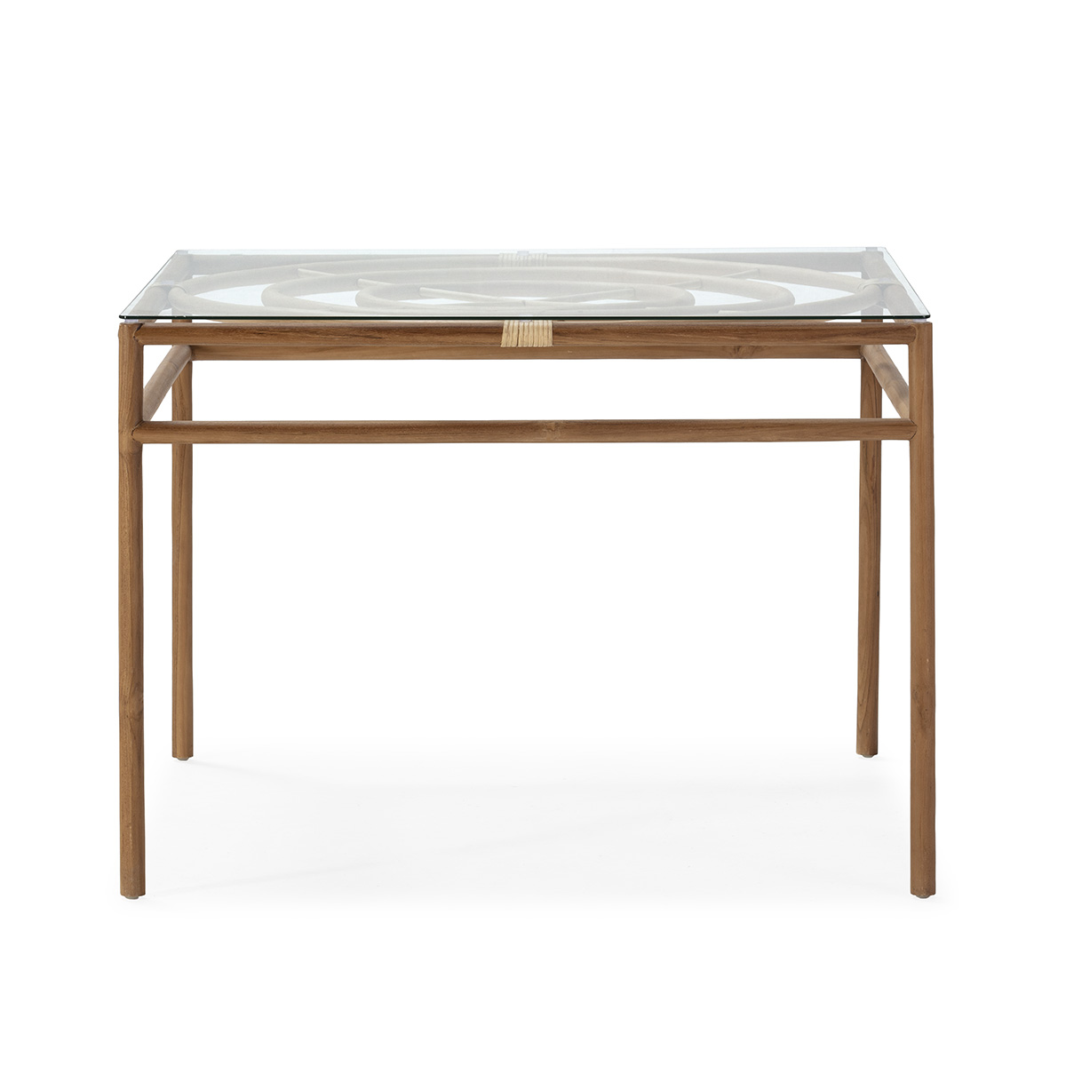 MESA COMEDOR 100X100X76 MADERA DE TECA/RATÁN/CRISTAL TEMPLADO – NATURAL