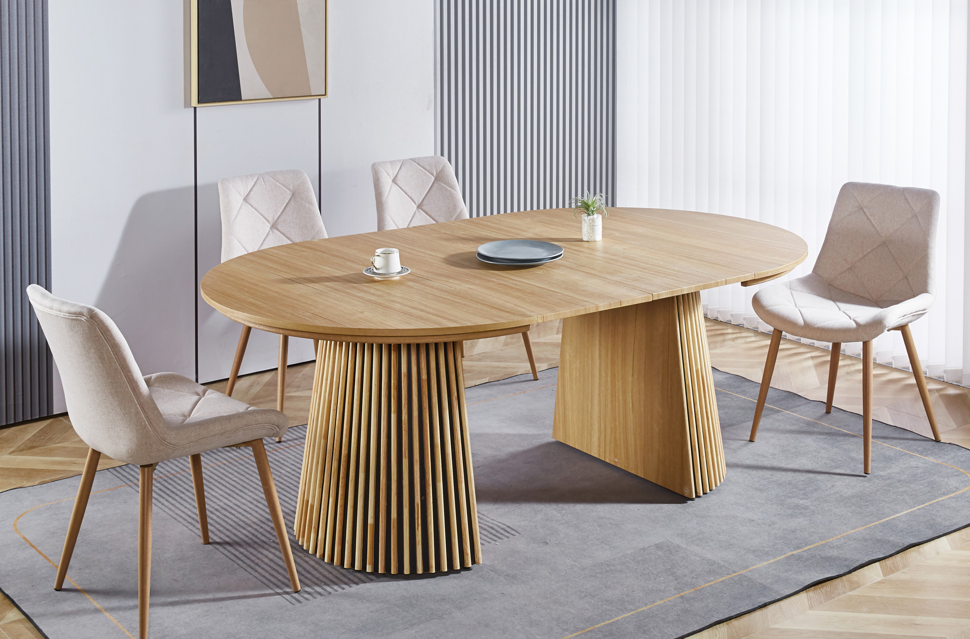 MESA COMEDOR REDONDA EXTENSIBLE KEANU 120 - 160 - 200 x 120 CM OAK. - Imagen 6