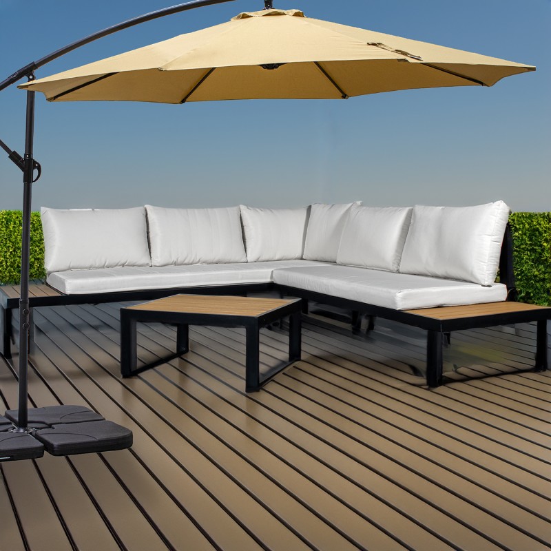 Set Sofá Esquina+mesa Aluminio Negro/ Listones De Ps Sofá 3-p:227x69x63cm - Imagen 2
