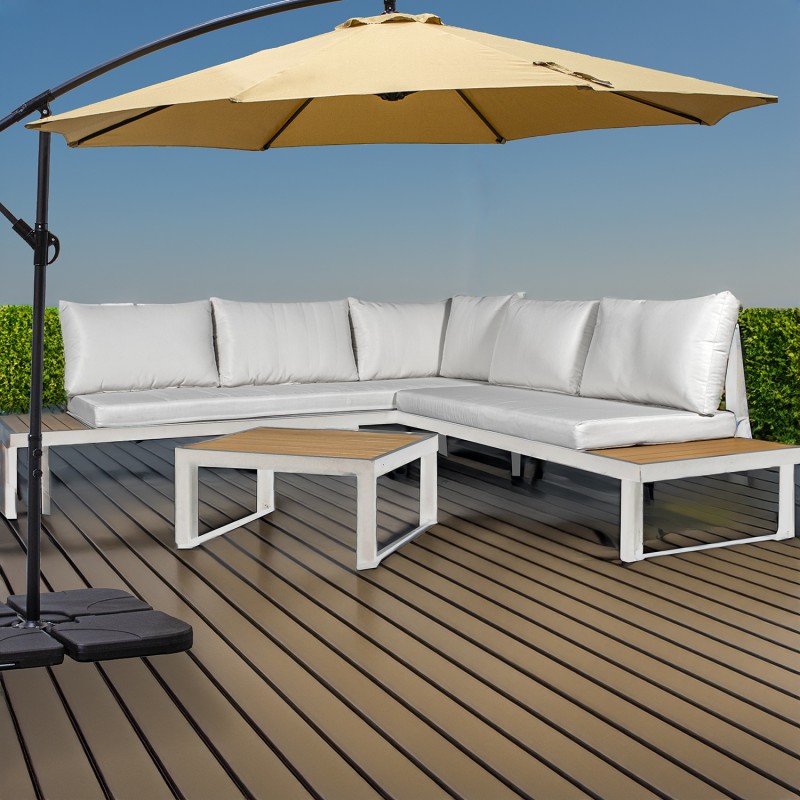 Set Sofá Esquina+mesa Aluminio blanco/ Listones De Ps Sofá 3-p:227x69x63cm - Imagen 2