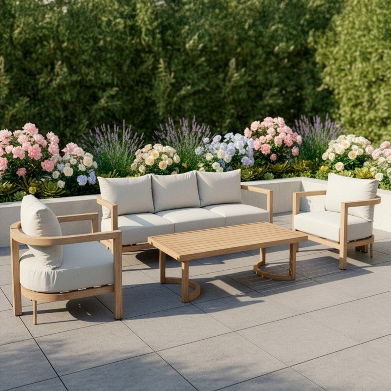 Set Sofa 3p+2 Sillones+mesa Centro Aluminio 73x74x66/198x74x66/128x60x43 - Imagen 4