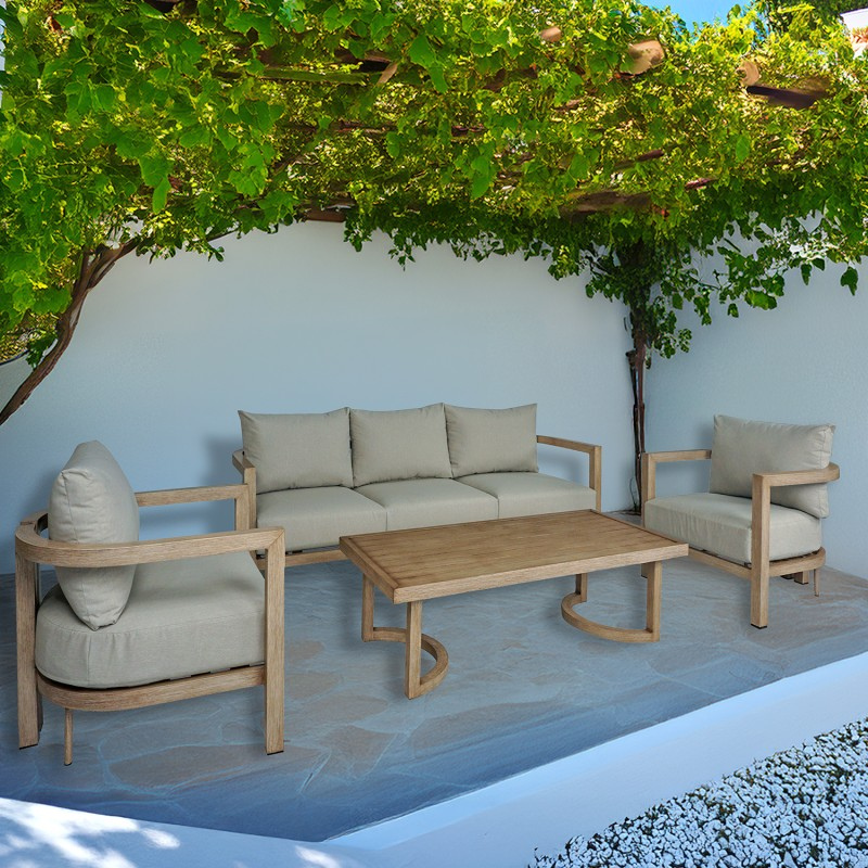 Set Sofa 3p+2 Sillones+mesa Centro Aluminio 73x74x66/198x74x66/128x60x43 - Imagen 2