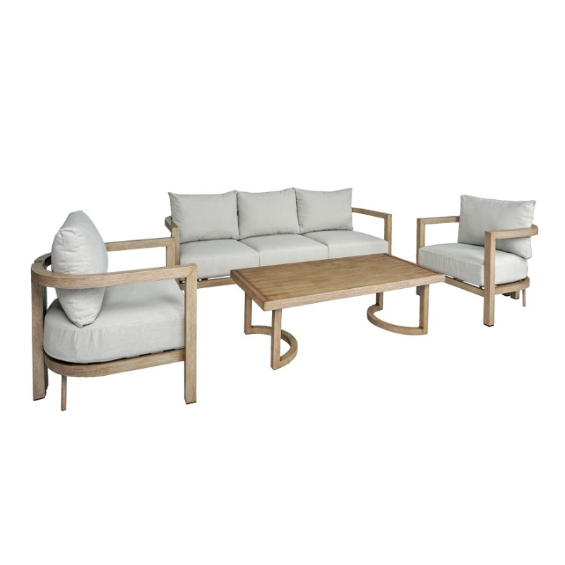 Set Sofa 3p+2 Sillones+mesa Centro Aluminio 73x74x66/198x74x66/128x60x43