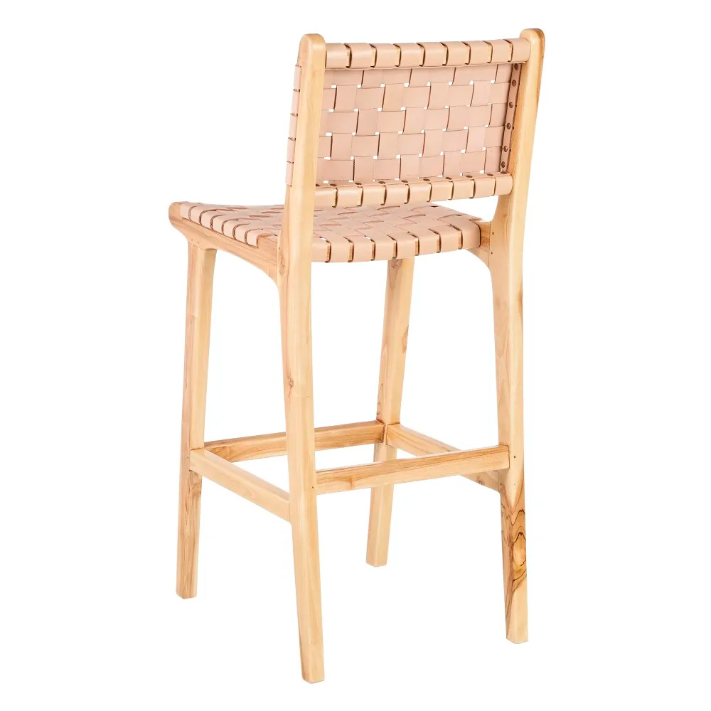 TABURETE BEIGE MADERA TECA-PIEL 45 X 57 X 95 CM - Imagen 3