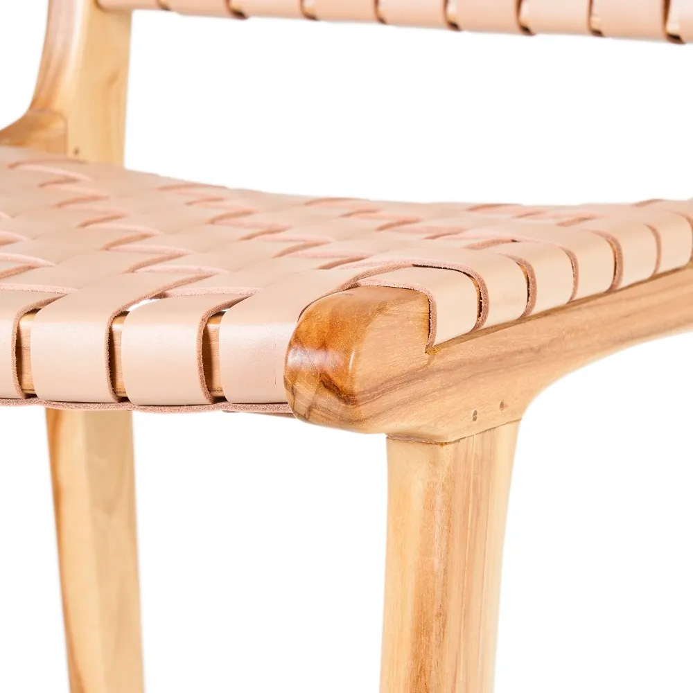 TABURETE BEIGE MADERA TECA-PIEL 45 X 57 X 95 CM - Imagen 5