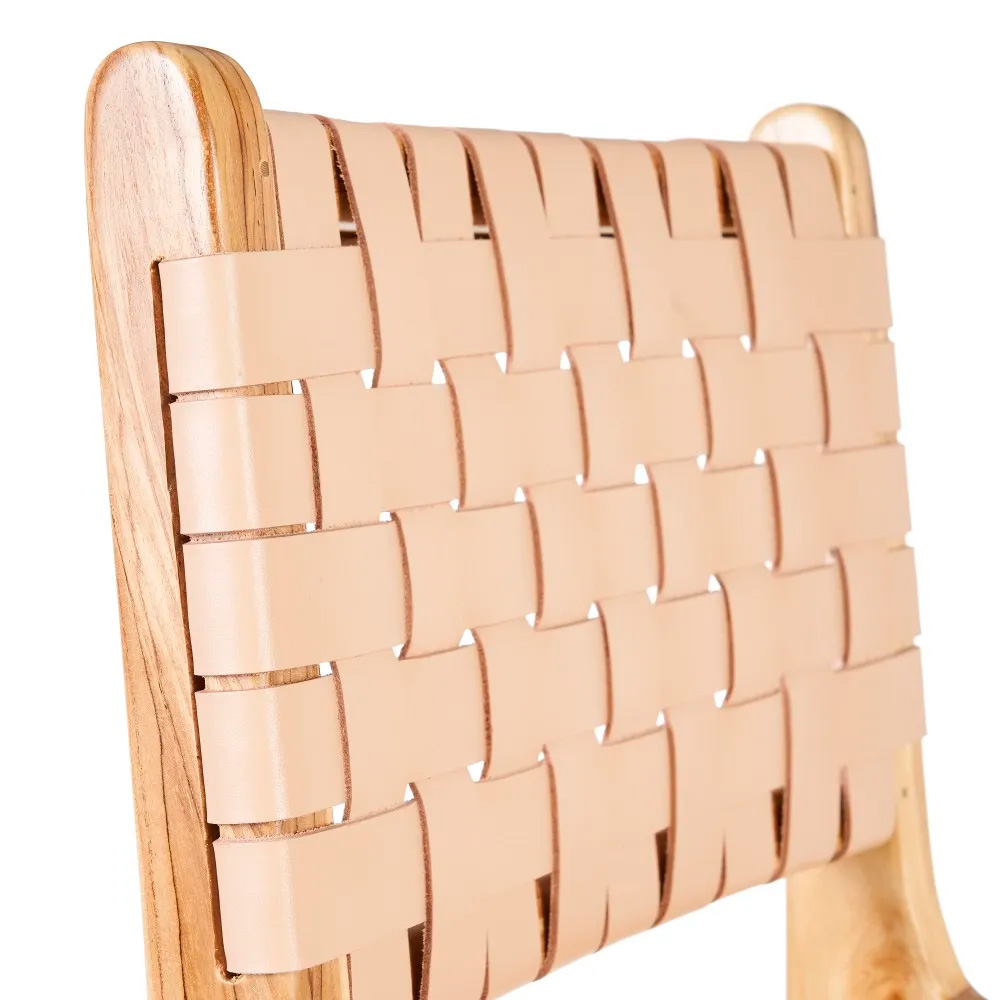 TABURETE BEIGE MADERA TECA-PIEL 45 X 57 X 95 CM - Imagen 4