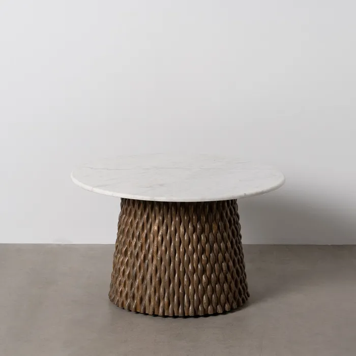 MESA CENTRO BLANCO-MARRÓN MÁRMOL/MADERA 80 X 80 X 49 CM - Imagen 2