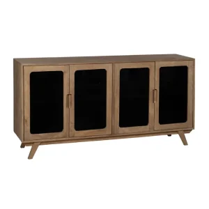 APARADOR MADERA NATURAL Y CRISTAL SALÓN 162 X 41 X 83 CM