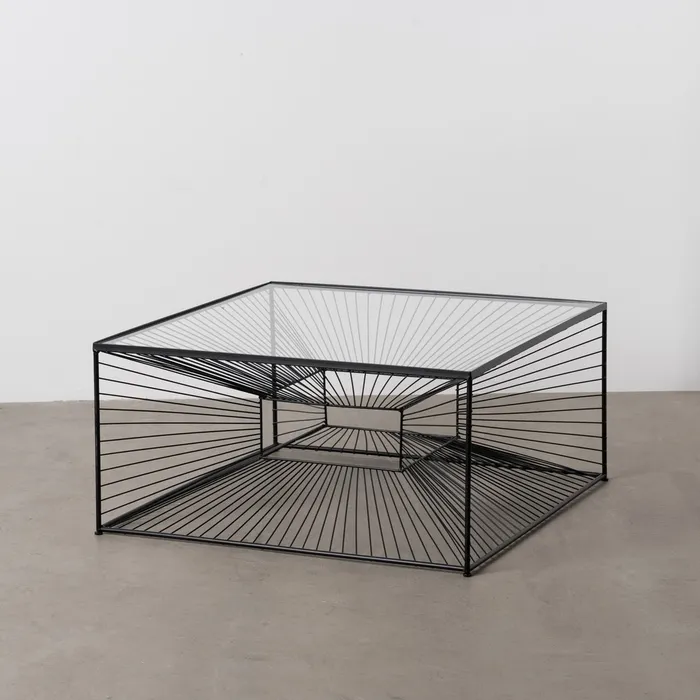 MESA CENTRO NEGRO METAL-CRISTAL 80,50 X 80,50 X 38 CM - Imagen 2