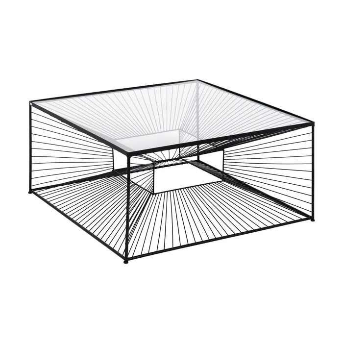 MESA CENTRO NEGRO METAL-CRISTAL 80,50 X 80,50 X 38 CM