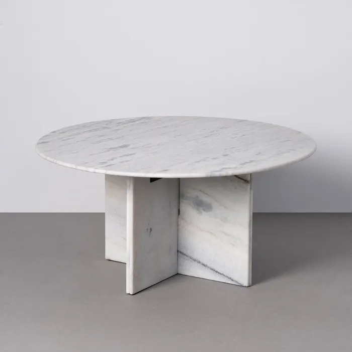 MESA CENTRO BLANCO PIEDRA NATURAL SALÓN 100 X 100 X 48 CM - Imagen 5