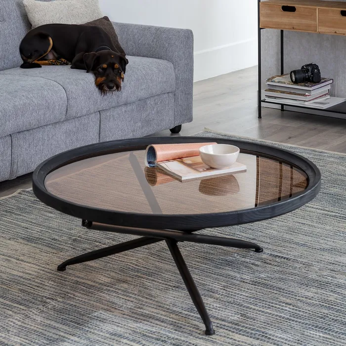 MESA CENTRO NEGRO MADERA-METAL 100 X 100 X 40 CM - Imagen 2
