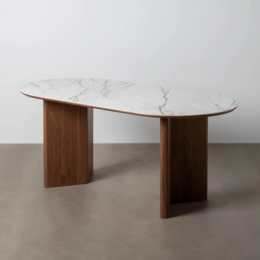 MESA COMEDOR BLANCO MARRÓN DM CERÁMICA 180 X 90 X 76 CM - Imagen 3