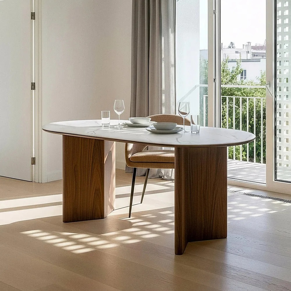 MESA COMEDOR BLANCO MARRÓN DM CERÁMICA 180 X 90 X 76 CM - Imagen 2