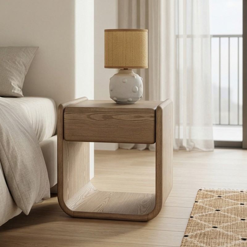 Mesa De Noche Madera Natural, Dm+ Chapa Mad. Caucho 51x40,5x56,5cm - Imagen 3